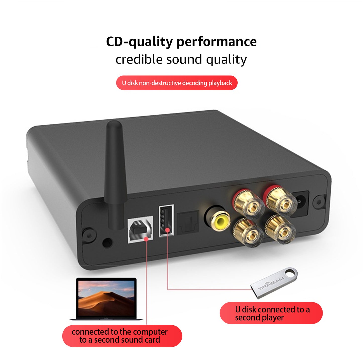 HiFiMuse B5 Bluetooth 5.0 Transmitter and Receiver, Power 150W*2, Decoding Chip ESS9018K2M