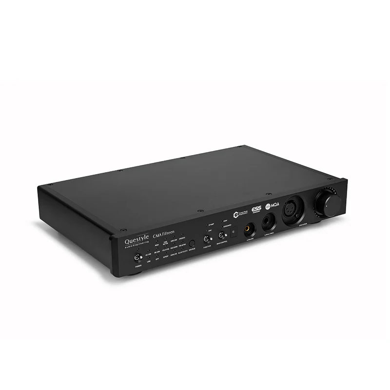 compact desktop Hi-Fi DAC/amp with ESS, MQA, controls, headphone jacks