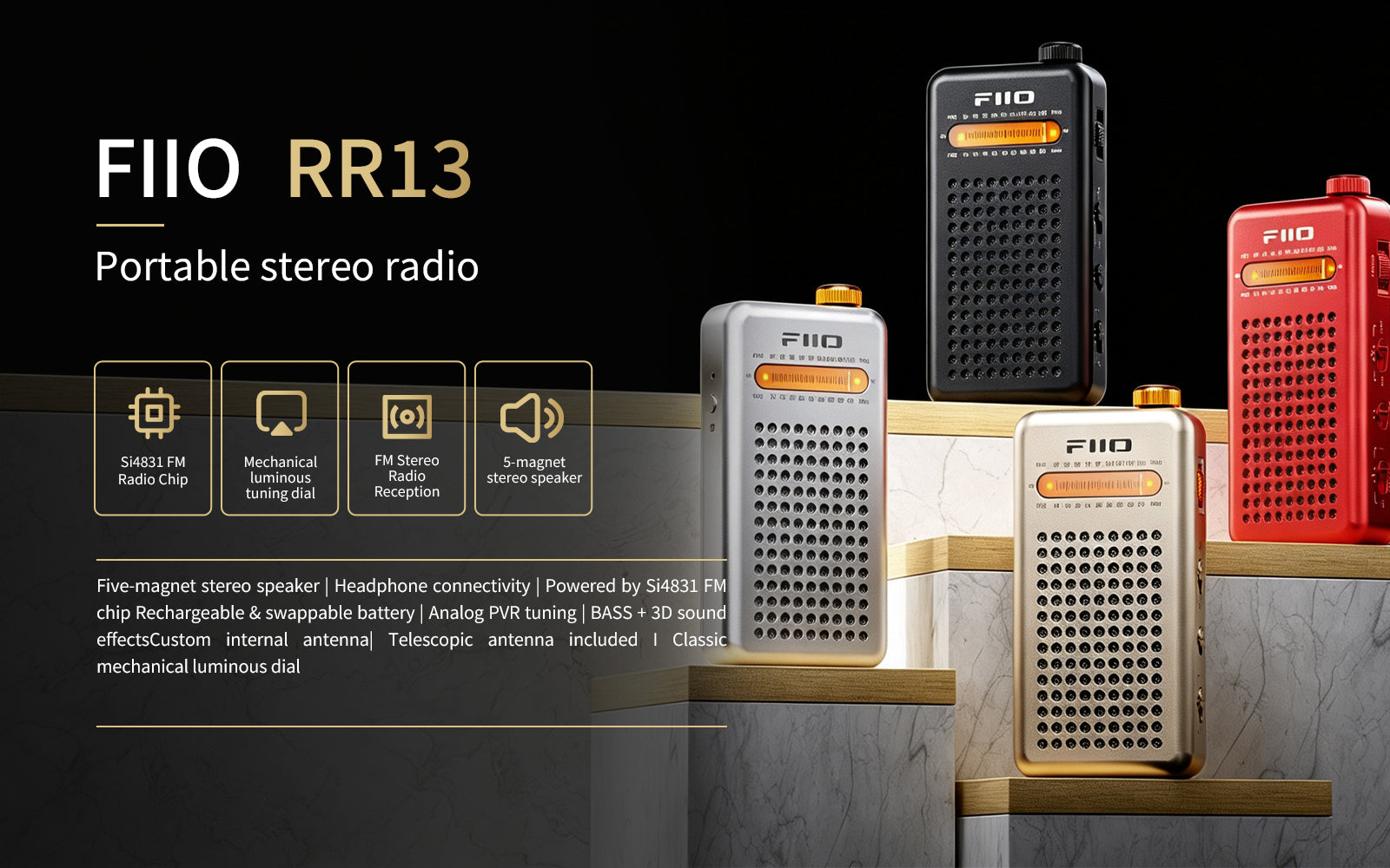FiiO RR13 portable stereo FM radio