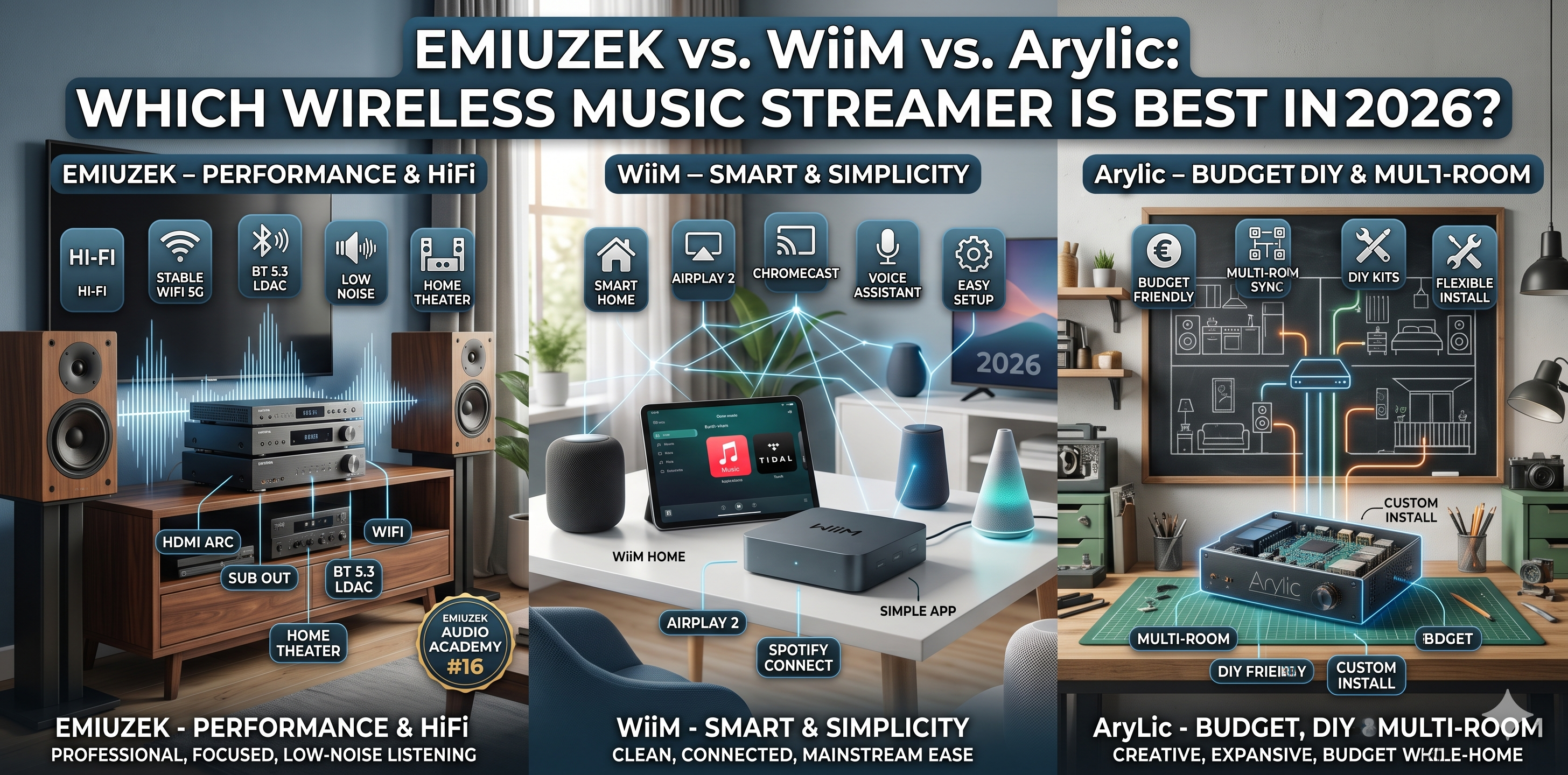 EMIUZEK vs WiiM vs Arylic: Which Wireless Music Streamer Is Best in 2026?