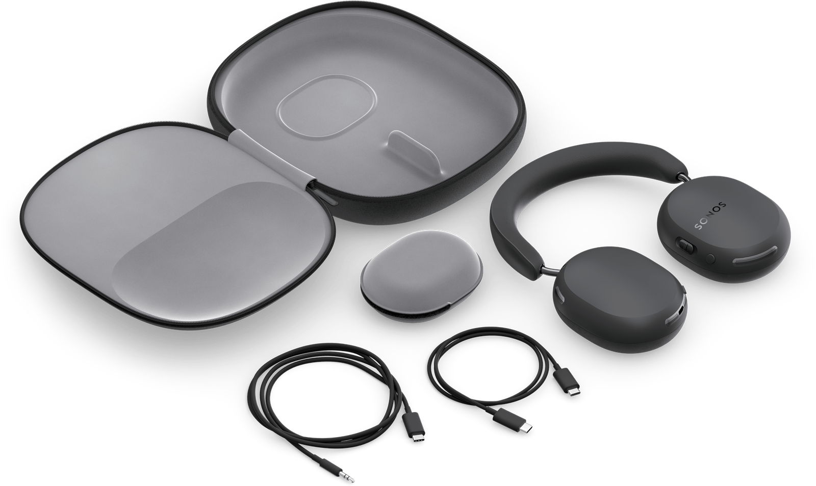 Sonos Ace Ultra headphones with travel case and included cables