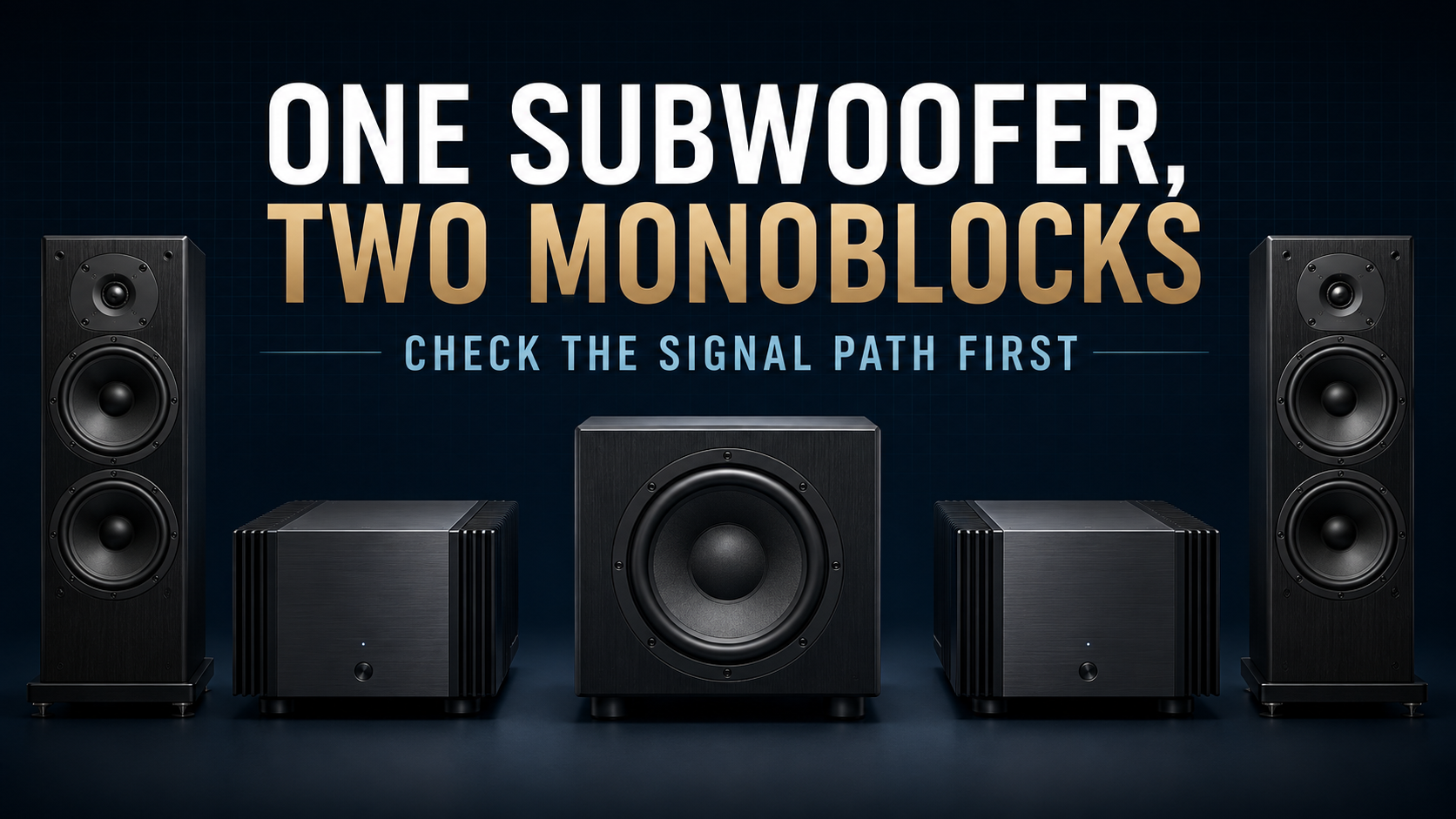 One powered subwoofer with two monoblock amplifiers and stereo speakers