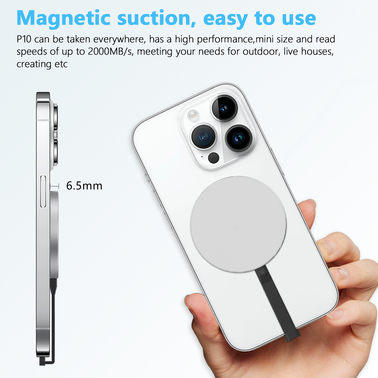 Aiffro P10 Magnetic Portable Solid State Drive, MagSafe Compatible, Type-C, Up To 2000MB/S