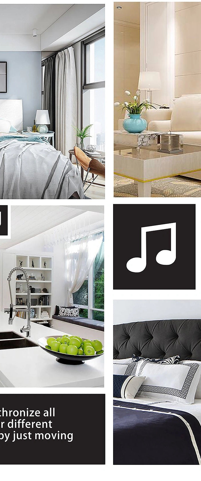 After integration, you can synchronize allrooms to play the same song or differentrooms to play different music by just movingyour finger.