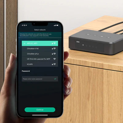 Arylic S10+ wireless music streamer, easy WiFi pairing with smartphone.