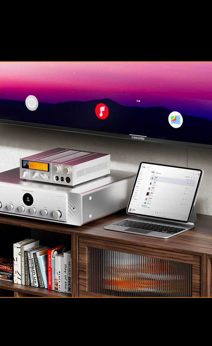 <h2>Scenario<br/>connected to a digital music plaver via the front panel USB port, with headphones or active speakers connected</h2>