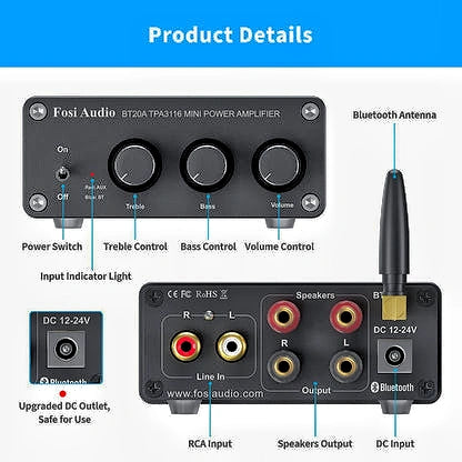 Fosi Audio BT20A – 100W ×2 Class-D Bluetooth Stereo Amplifier