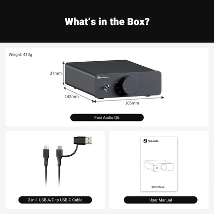 Fosi Audio Q6 – Mini Hi-Res DAC with AKM AK4493S, USB-C & Sub-Out