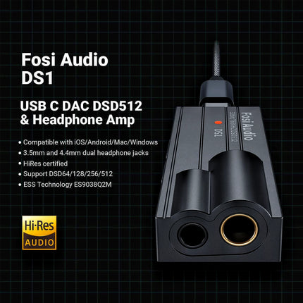 Fosi Audio DS1 – Portable USB-C DAC/Headphone Amplifier with DSD512