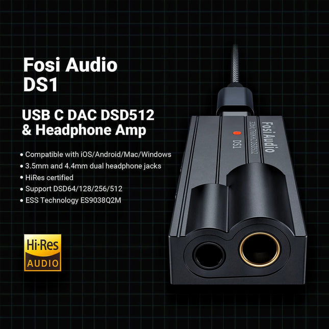 Fosi Audio DS1 – Portable USB-C DAC/Headphone Amplifier with DSD512