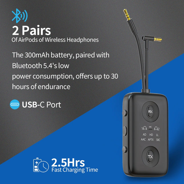 The 300mAh battery, paired withBluetooth 5.4's low power consumption, offers up to 30hours ofendurance