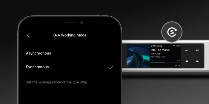 <h2>Asynchronous or synchronous</h2><p>Async and Sync modes still available for element X2 Pure. In Async mode, the 2 D/A chips use the Crystek CCHD950 ultra low phase noise femtosecond clock as the master clock, and the clock from the front-end device will be abandoned. In Sync mode, the built-in femtosecond clock will be turned off, and the D/A chip depends on the clock of the front-end device completely.</p>