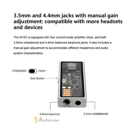 3.5mm and 4.4mm jacks with manual gain adjustment: compatible with more headsets and devices