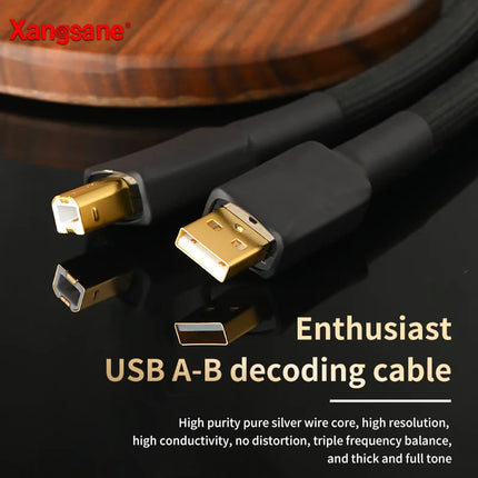 4N Pure Silver USB DAC Cable HiFi Audio A-B - Xangsane 1m-3m