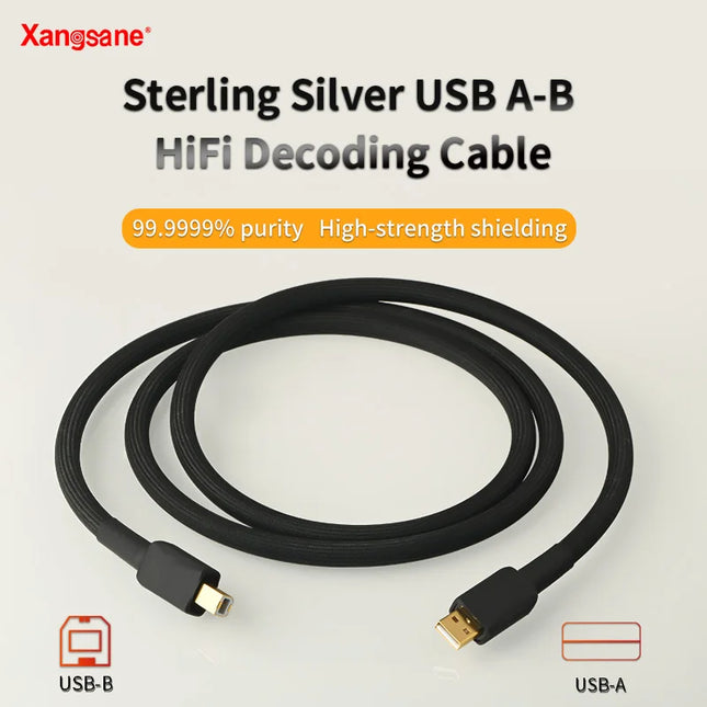 4N Pure Silver USB DAC Cable HiFi Audio A-B - Xangsane 1m-3m