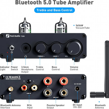 Fosi Audio T20X Bluetooth Tube Amplifier Headphone