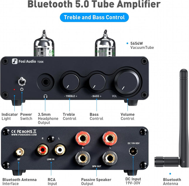 Fosi Audio T20X Bluetooth Tube Amplifier Headphone