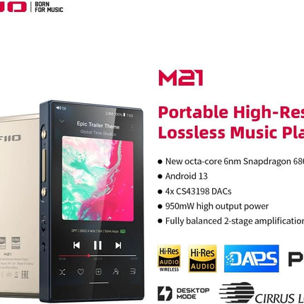 FiiO M21 – Android 13 Portable Hi-Res Music Player with Quad DAC