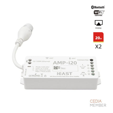 iEAST AMP-i20 – Wall-Mount 20W×2 Multi-Room Streaming Amplifier