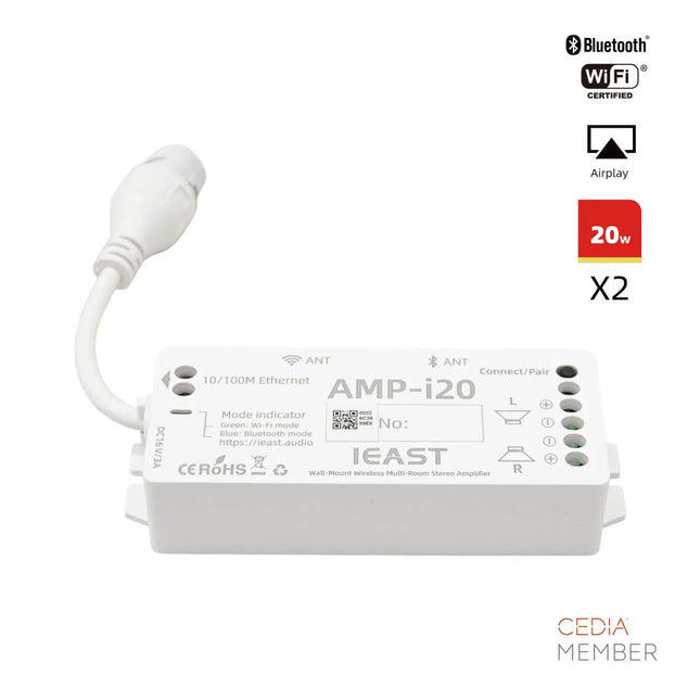 iEAST AMP-i20 – Wall-Mount 20W×2 Multi-Room Streaming Amplifier