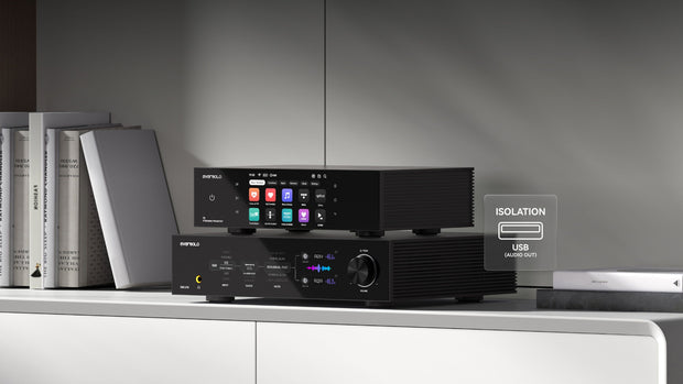 Banner image for: <h1>Professional Isolated USB Audio Output</h1><p>With full USB audio isolation, digital signals are delivered losslessly to external DACs. Whether handling high-resolution PCM or DSD files, it ensures stable, accurate playback with studio-grade detail and dynamics. Compatible with high-end DACs and Hi-Fi systems, it guarantees high-fidelity audio transmission without compromise.</p>