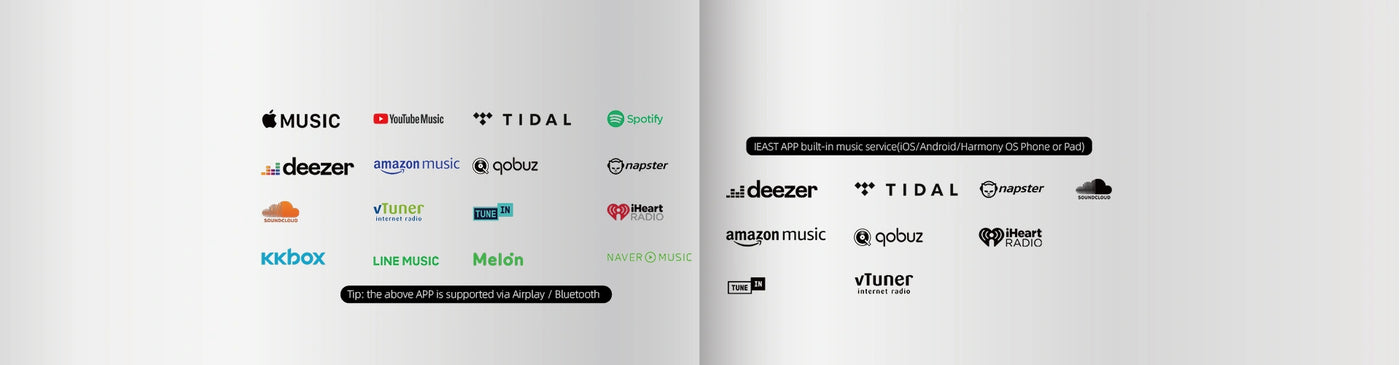 <h1>Enjoy tons of music</h1><p>Supports various music services</p>